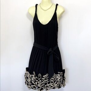 Yoana Barasvh Dress Black Silk White Ruffle Hem NWOT Sz 6